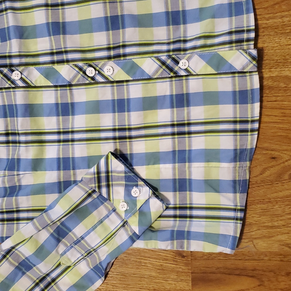 Columbia Plaid Button-Up Long Sleeve Shirt Womens L Periwinkle Lime Green White - Picture 5 of 16
